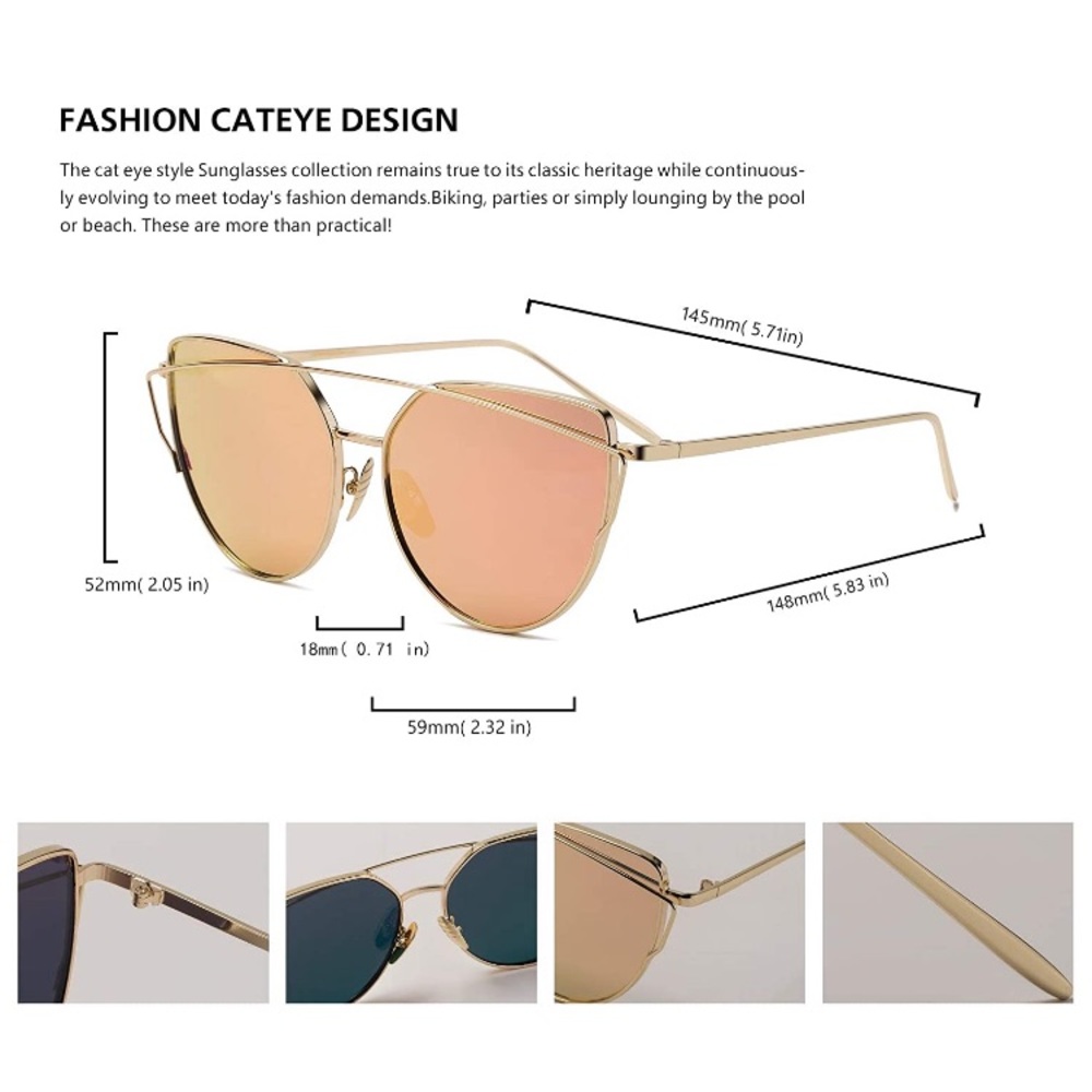 🆕 Cat Eye Mirrored Aviator Sunglasses - Picture 8 of 10